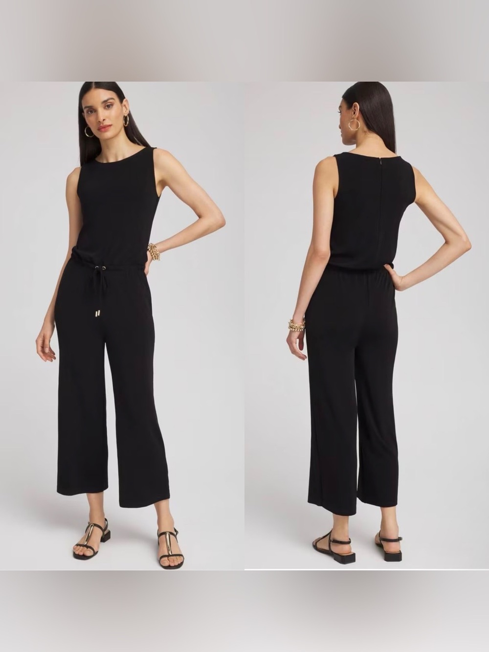 Chico's Black Sleeveless Wide-Leg Cropped Jumpsuit
